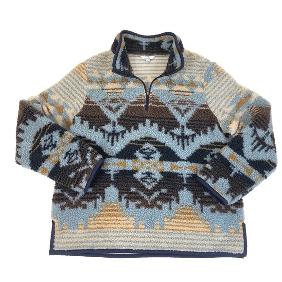 L.L. Bean Jackets & Blazers - LL Bean Signature Aztec Sherpa Fleece Pullover 1/4 Quarter-Zip Womens Large